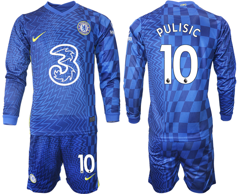 Cheap Men 2021-2022 Club Chelsea home blue Long Sleeve 10 Soccer Jersey